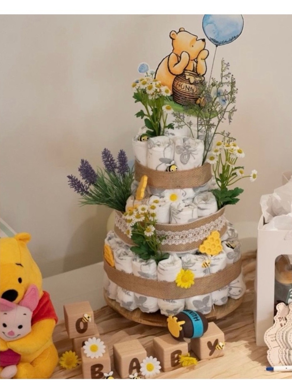 Neutral Baby Diaper Cake Centerpiece with any  Accents can be customized !!